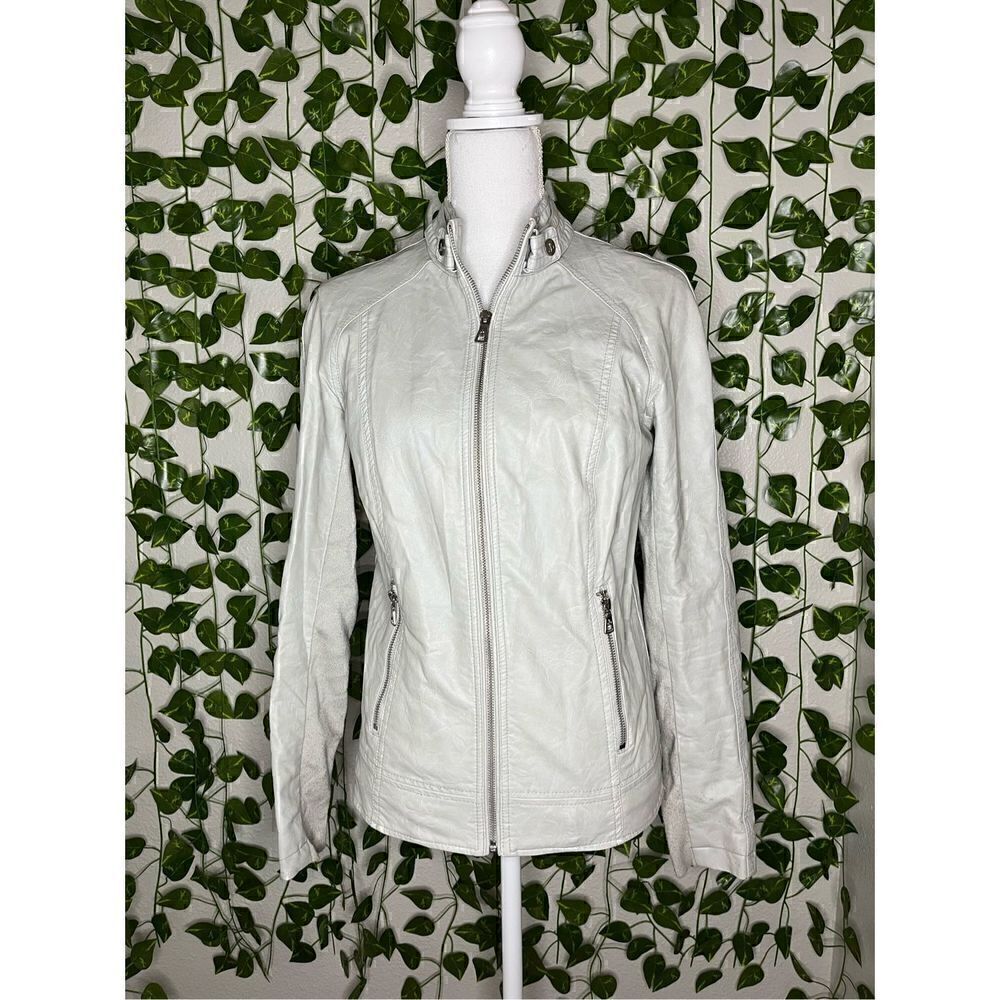Sam Edelman White Cream Full Zip Faux Leather Biker Jacket Size Small